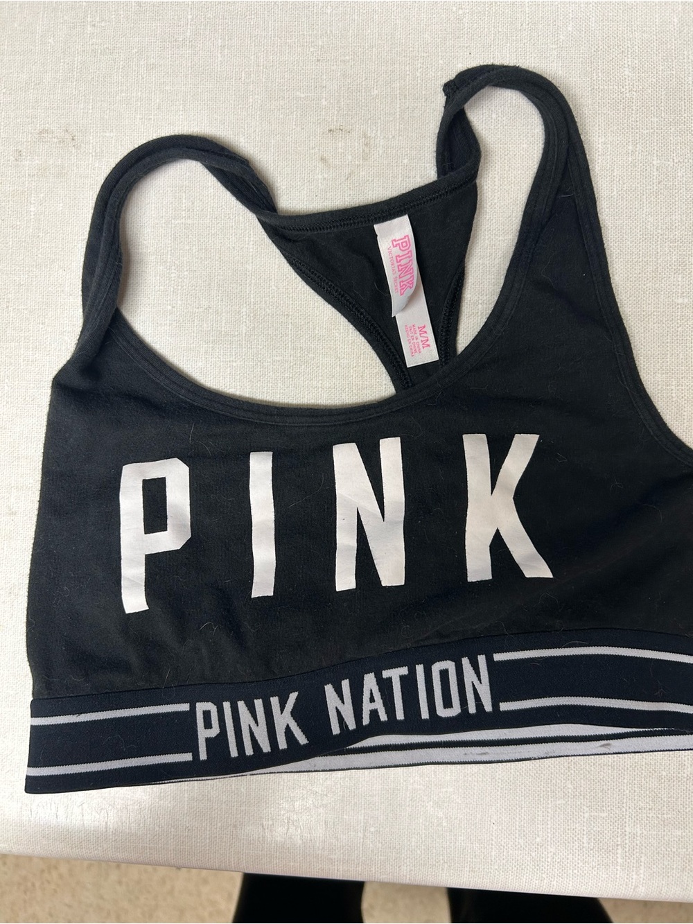 Victoria's Secret PINK Black Racerback Sports Bra with Pink Logo